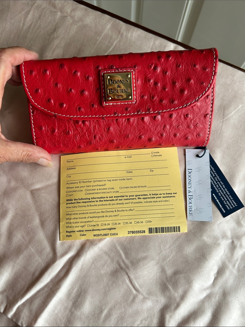 Dooney & Bourke Red Ostrich-Embossed Leather Wallet